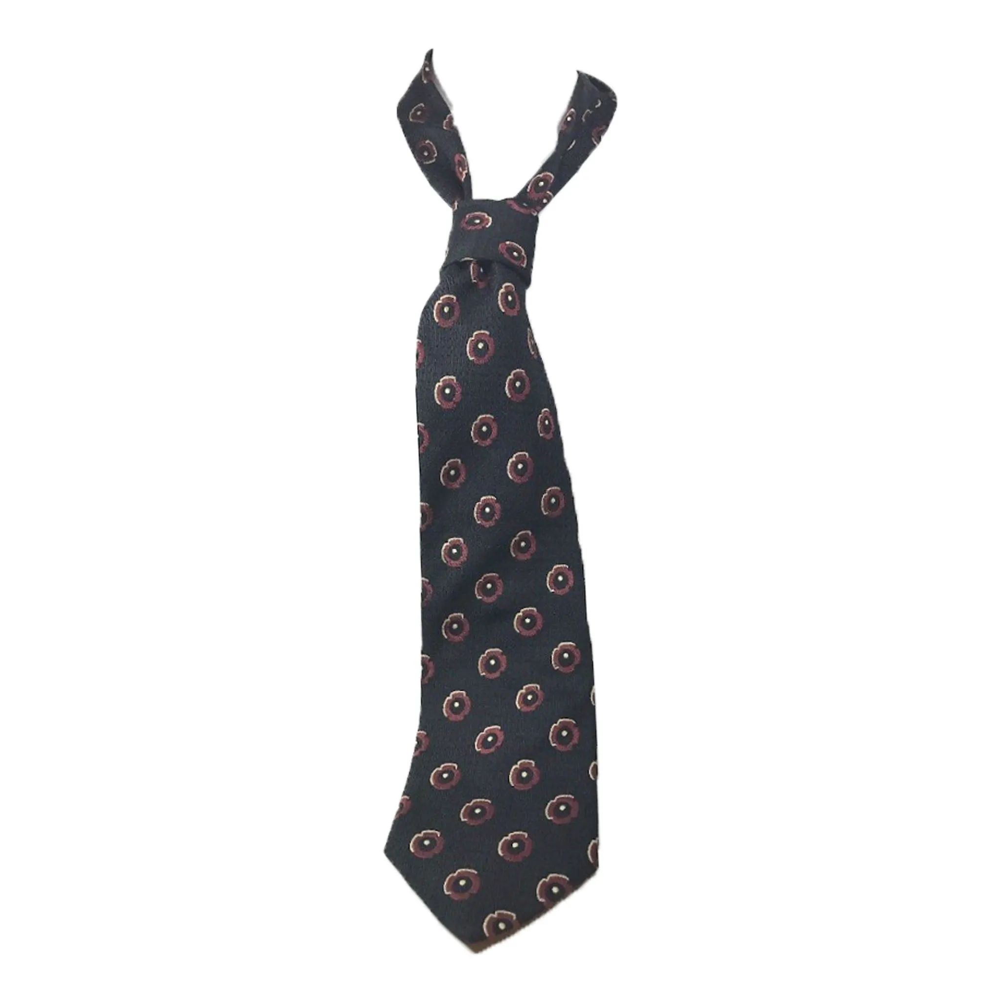 TINO COSINA Black Silk Neck Tie with Burgundy Floral Pattern 58 in.