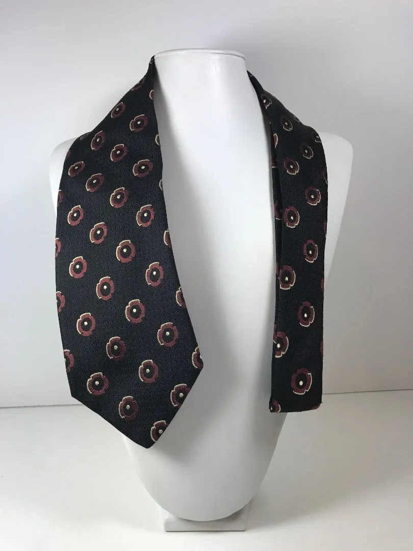 TINO COSINA Black Silk Neck Tie with Burgundy Floral Pattern 58 in.