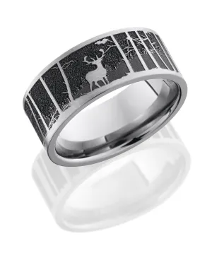 Titanium 9mm Flat Band with Laser Carved Elk Pattern