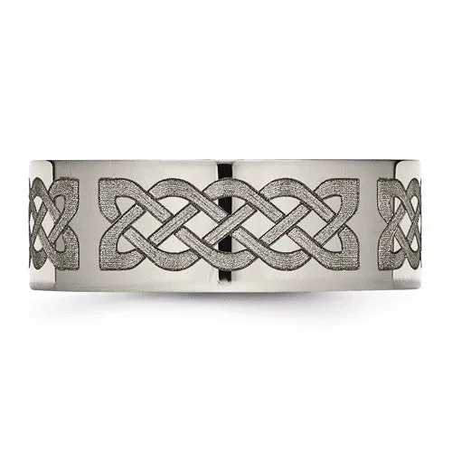 Titanium Flat 8mm Celtic Knot Laser Design Polished Band