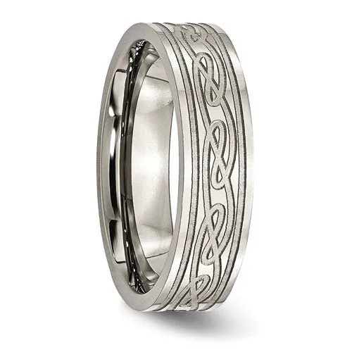 Titanium Flat Laser Etched Celtic Knot 6mm Polished Band