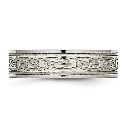 Titanium Flat Laser Etched Celtic Knot 6mm Polished Band