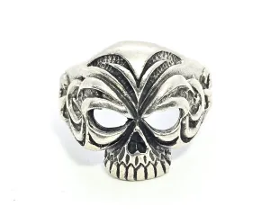 Tribal skull retro biker thick sterling silver skull with open eyes men's ring size 11