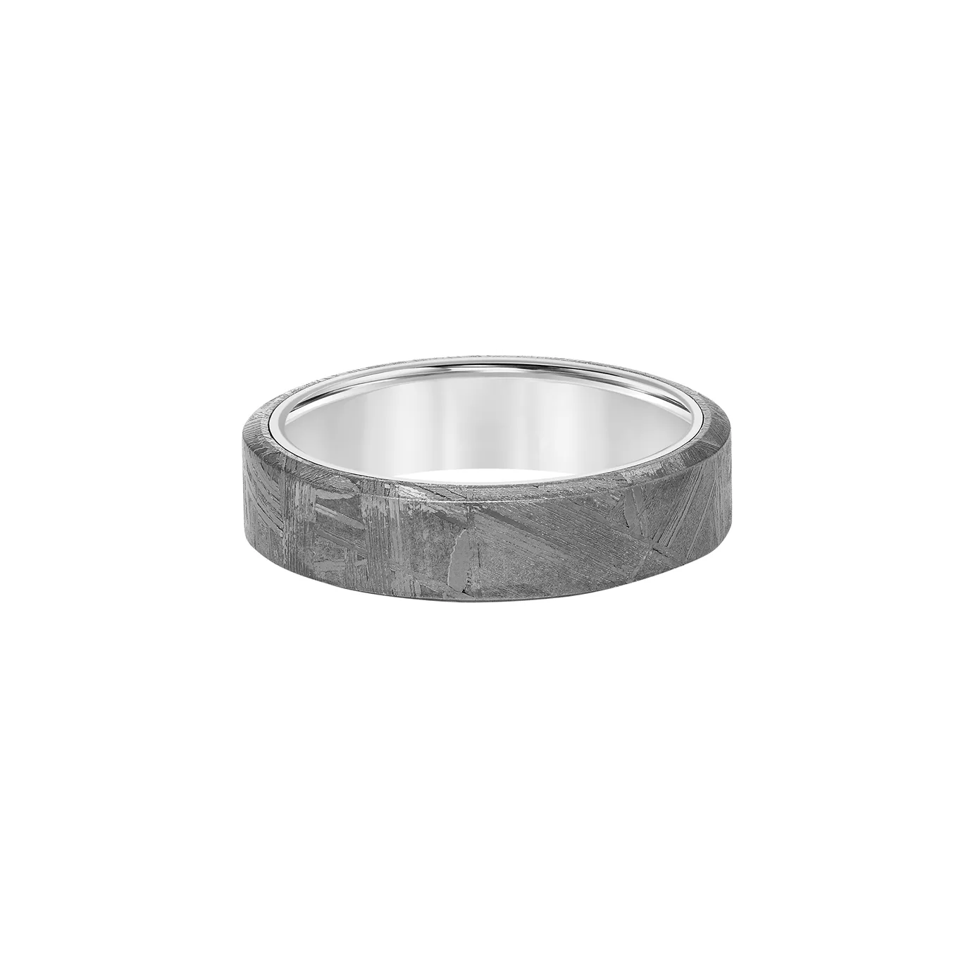 Triton Men's 6mm Carved Tungsten Carbide Wedding Band with Meteorite Flat Profile and Bevel Edge