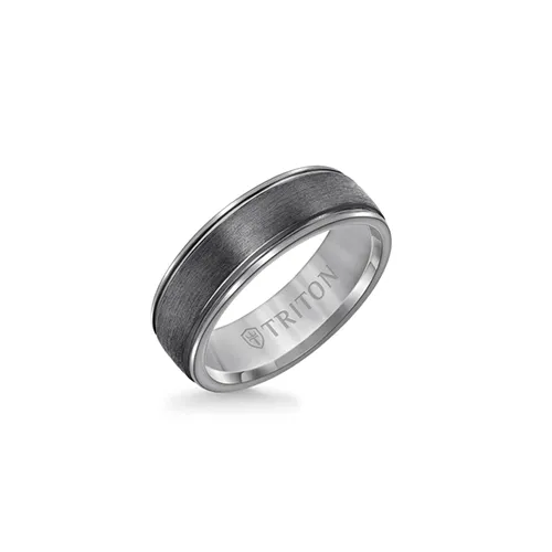 Triton Men's 7mm Crystal Finish Flat Edge Wedding Band
