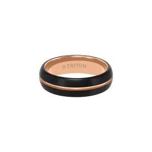 Triton Tungsten and Rose Flat Edge Brush Finish Wedding Band