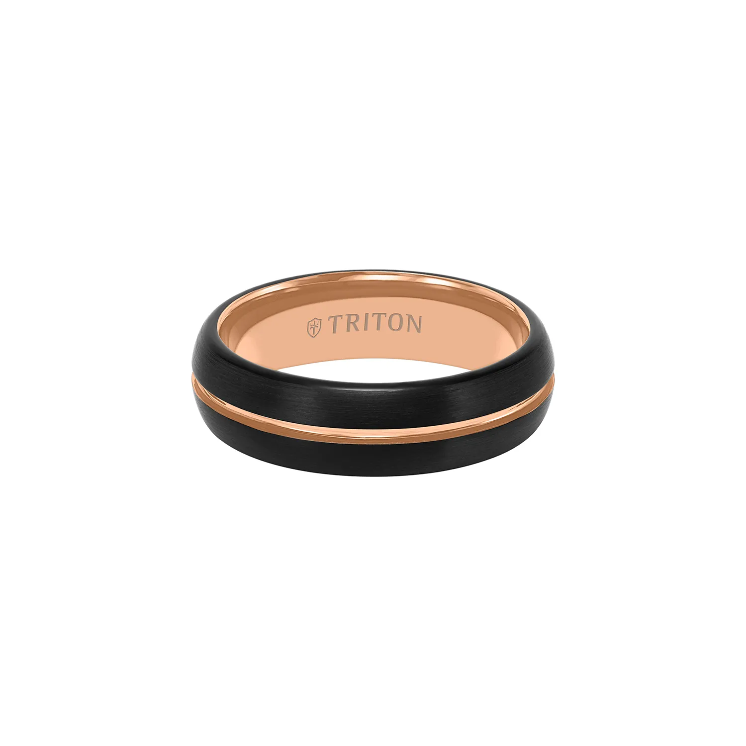 Triton Tungsten and Rose Flat Edge Brush Finish Wedding Band