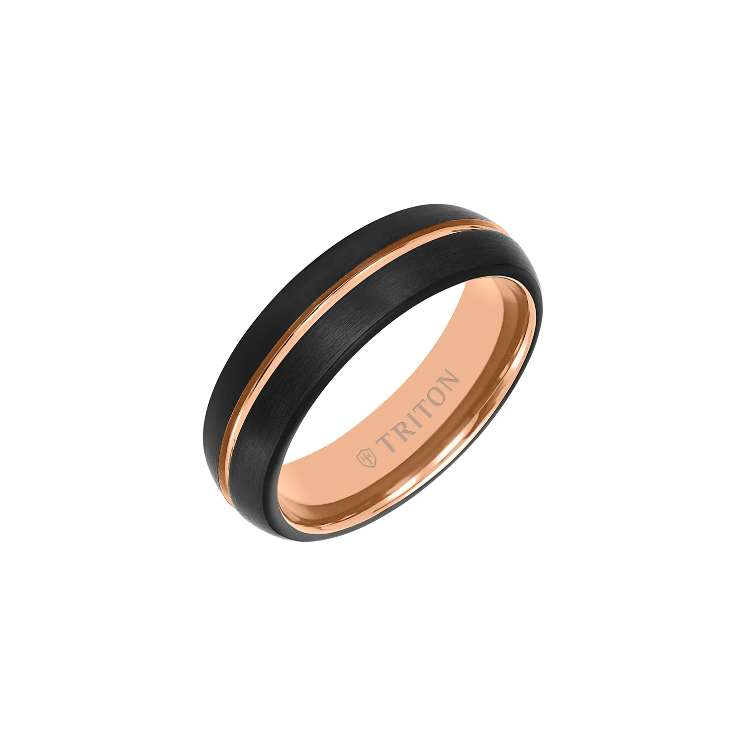 Triton Tungsten and Rose Flat Edge Brush Finish Wedding Band
