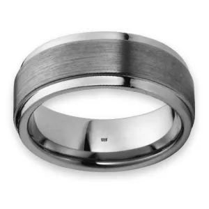 Tungsten Flat Brushed Center Beveled Edge 9mm Men's Wedding Ring