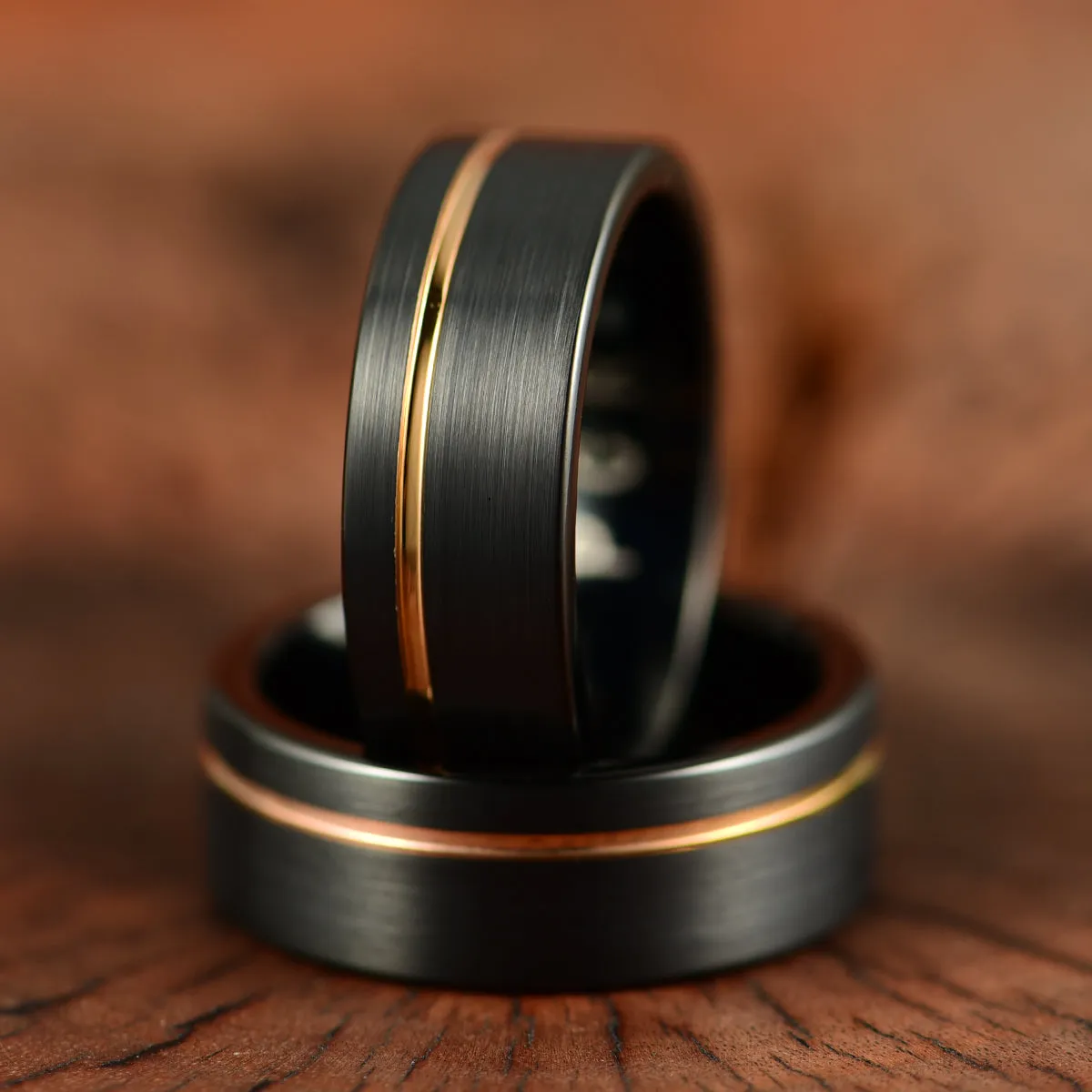 Tungsten Rose Inlay Men's Wedding Band 8MM