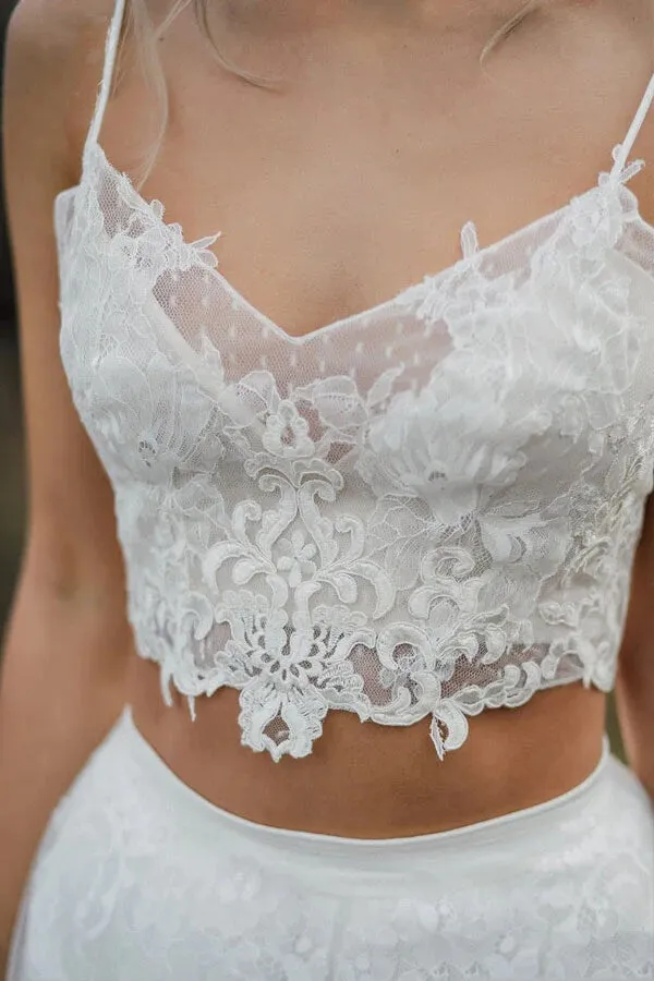 Two Pieces Lace Appliques Straps Beach Wedding Dresses Bridal Gown TN340