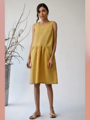UMBAR by Payal Pratap   I   Dress Modhera  I  A Round Neck Sleeveless Dress With A Slight Gather At Waist  I  A Very Modern Shape For The Summer  I  Keep It Simple And Chic With Our Modera Dress This Season