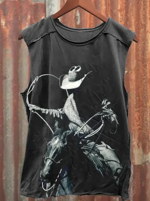 Unisex Vintage Western Cowboy Print Casual Tank Top