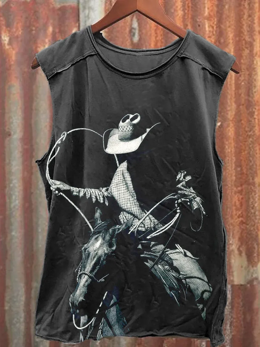 Unisex Vintage Western Cowboy Print Casual Tank Top