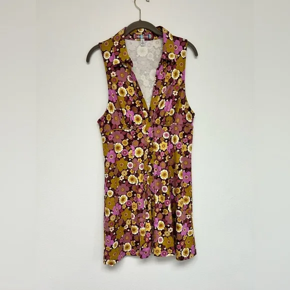 Urban Outfitters Purple Yellow Gold 70s Floral Dress Womens Size Large​