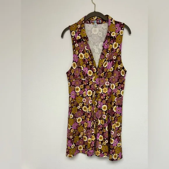 Urban Outfitters Purple Yellow Gold 70s Floral Dress Womens Size Large​