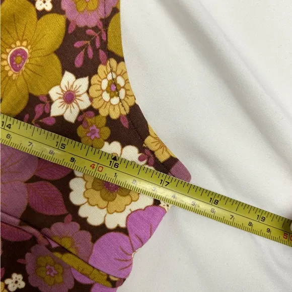 Urban Outfitters Purple Yellow Gold 70s Floral Dress Womens Size Large​