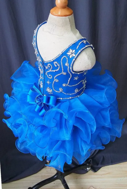 V Neck Beaded Bodice Little Girl/Baby Miss/Toddler Royal Cupcake Pageant Dress