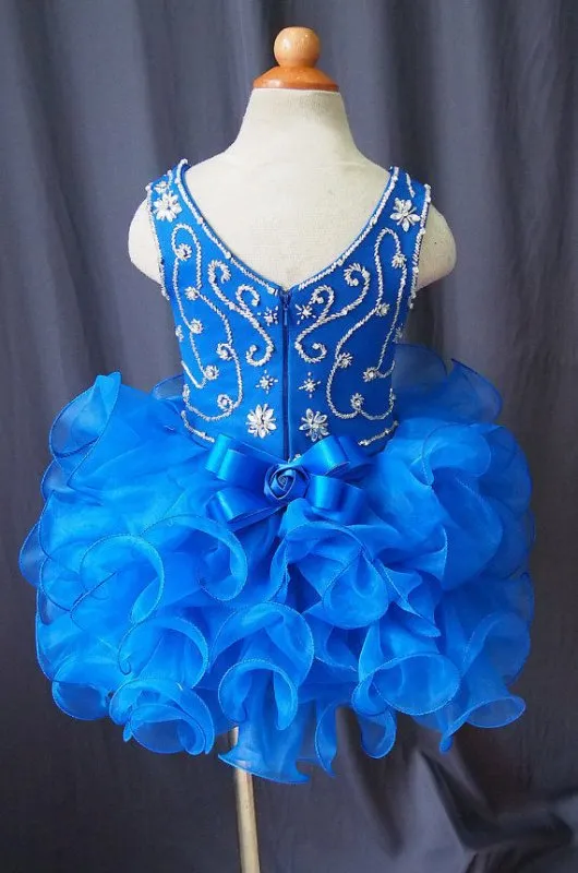 V Neck Beaded Bodice Little Girl/Baby Miss/Toddler Royal Cupcake Pageant Dress