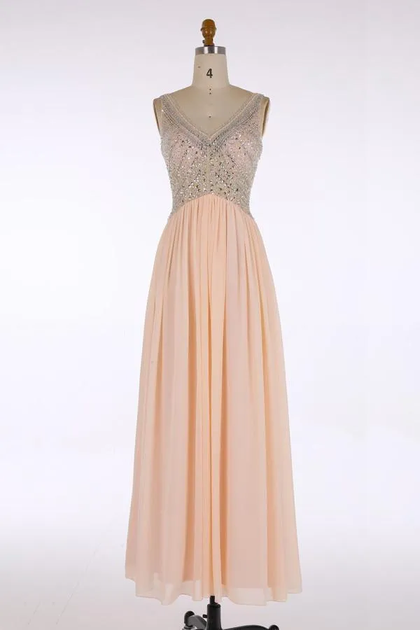 V Neck Top Beaded Fashion Elegant Floor-Length Beautiful Prom Dresses, Party Evening dress, PD0653