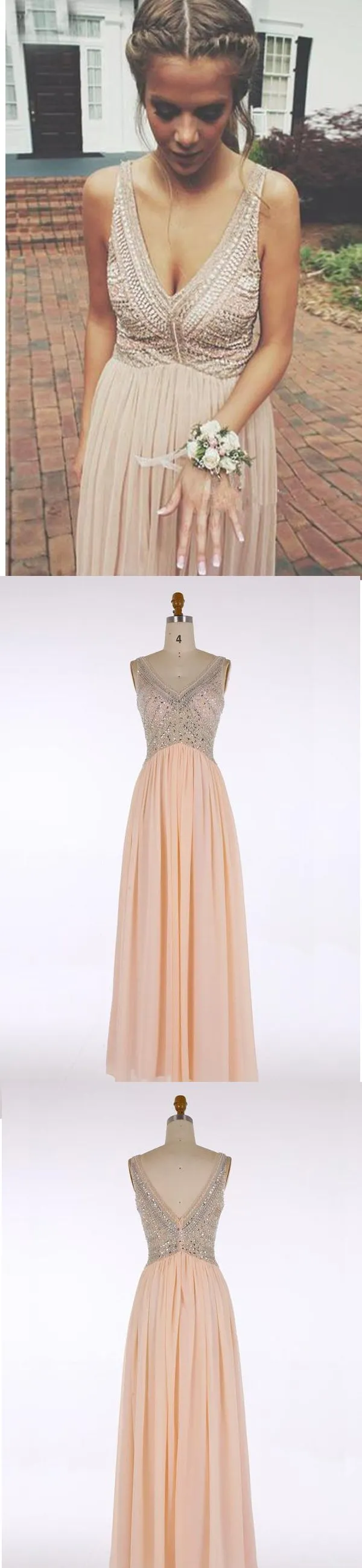 V Neck Top Beaded Fashion Elegant Floor-Length Beautiful Prom Dresses, Party Evening dress, PD0653