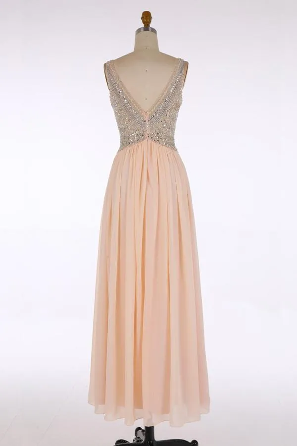 V Neck Top Beaded Fashion Elegant Floor-Length Beautiful Prom Dresses, Party Evening dress, PD0653