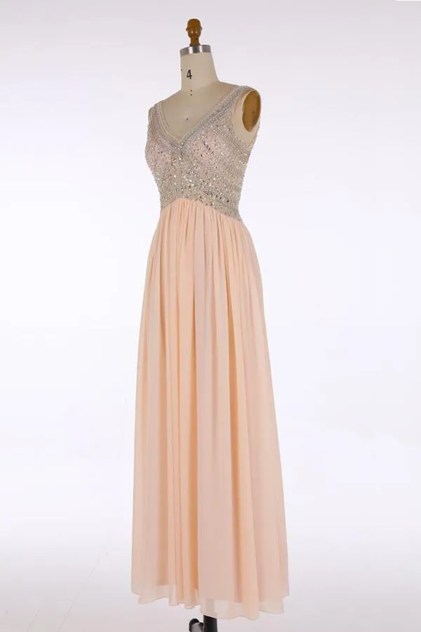 V Neck Top Beaded Fashion Elegant Floor-Length Beautiful Prom Dresses, Party Evening dress, PD0653
