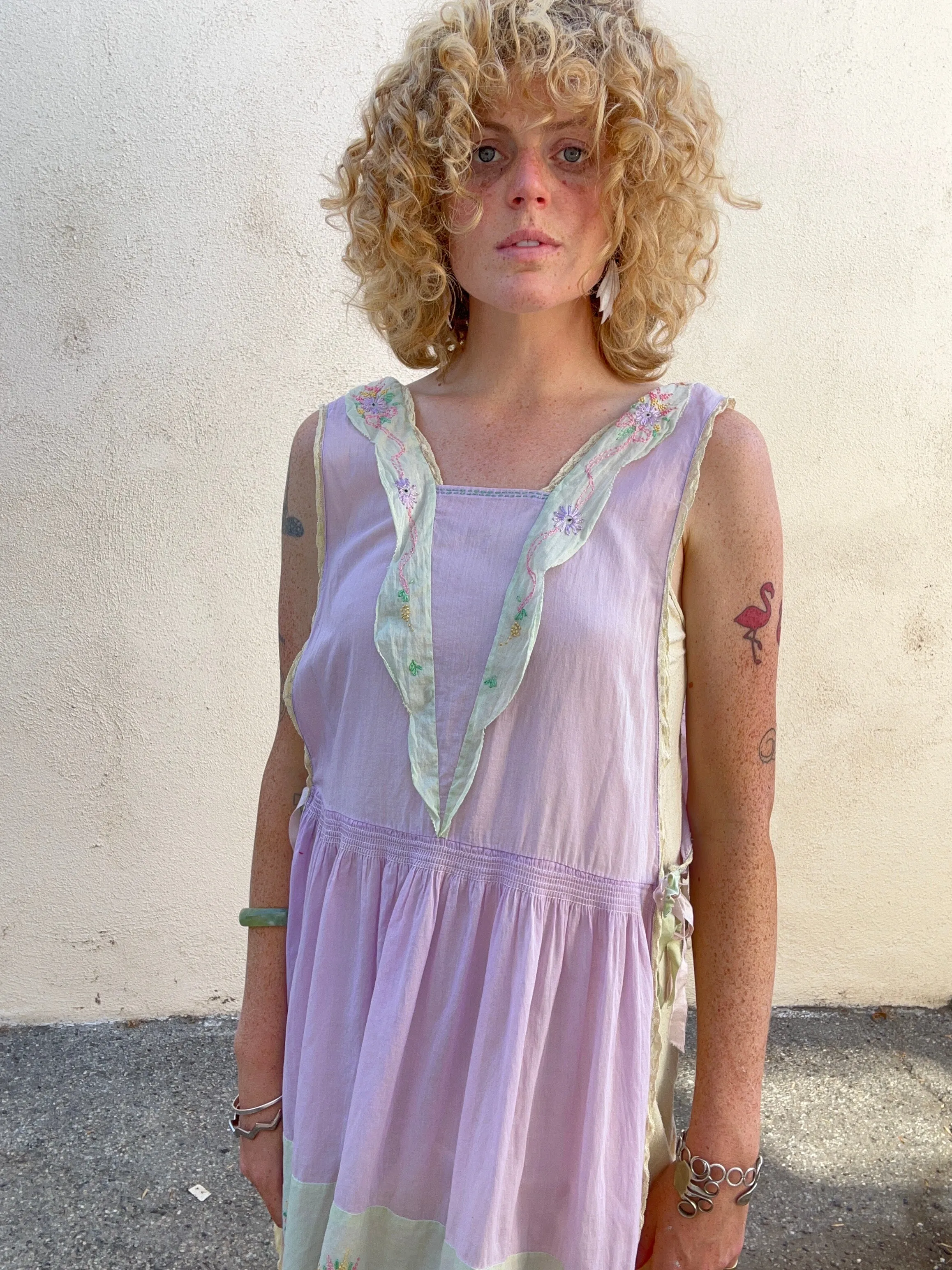 Vintage 1930s Lavender Pinafore Dress