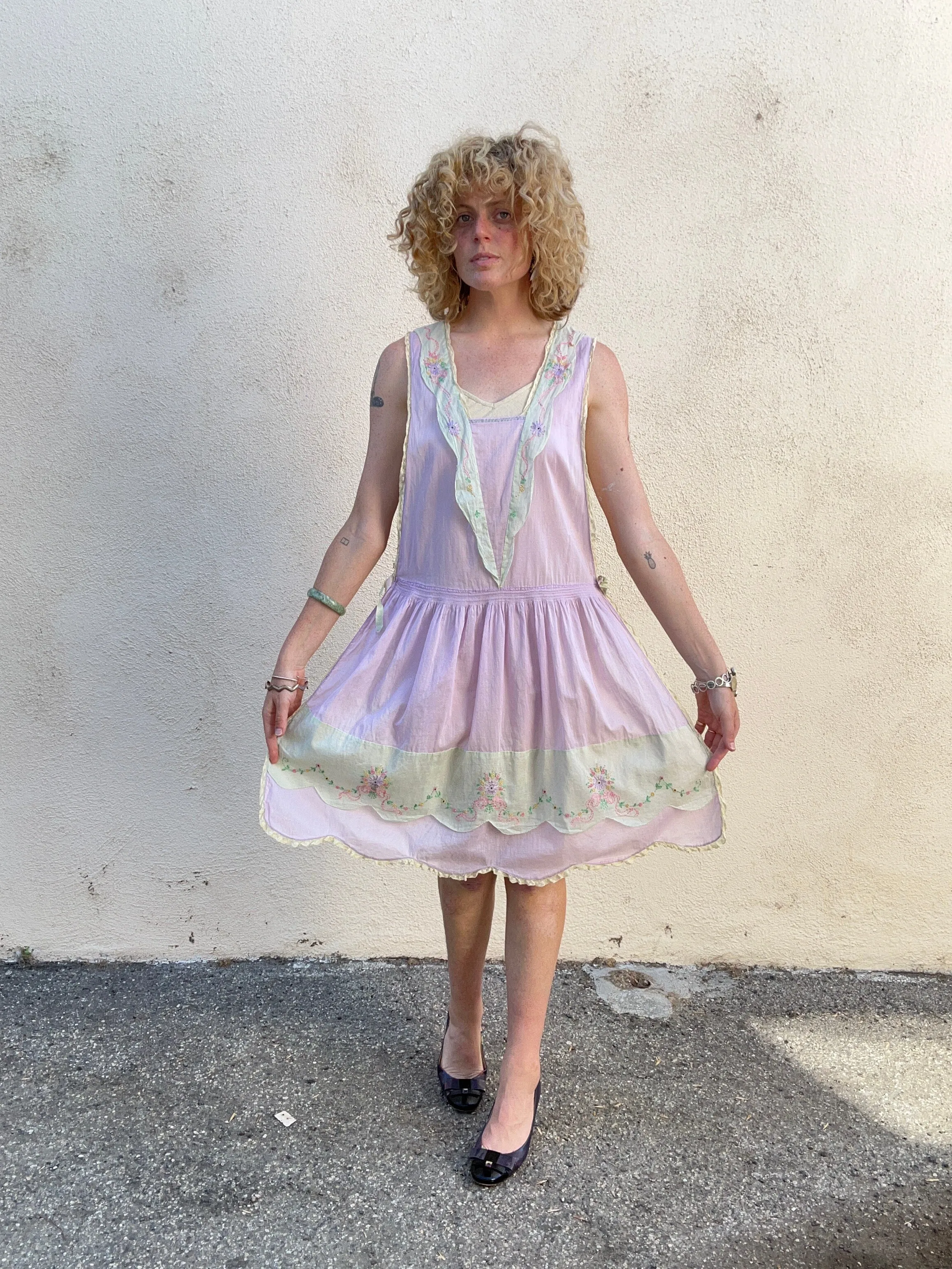 Vintage 1930s Lavender Pinafore Dress