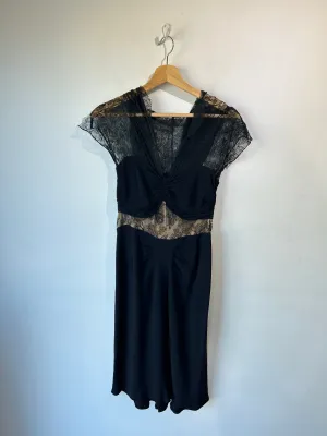 Vintage 1940s Black Dress with Lace Hood