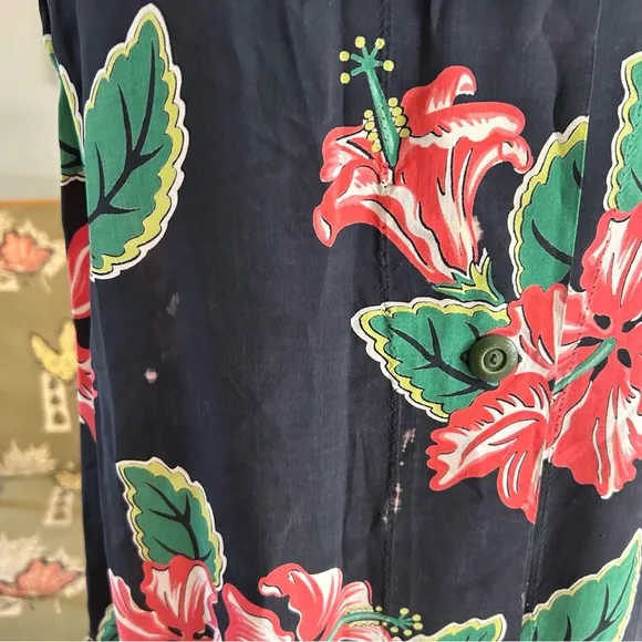 Vintage 1940s Dress Black Tropical Rayon M L Pinup Rockabilly 40s Spots