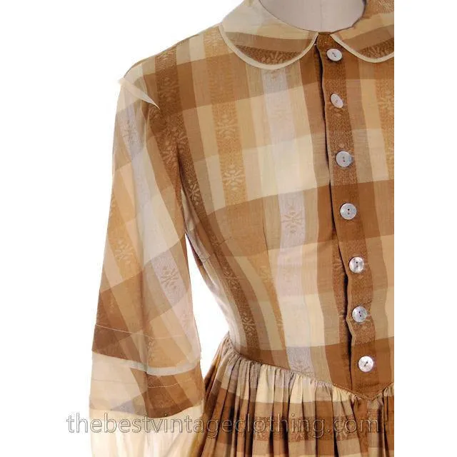 Vintage 1950s Day Dress Susan Evans Cotton Madras Plaid Full Skirt 34-26-Free Small