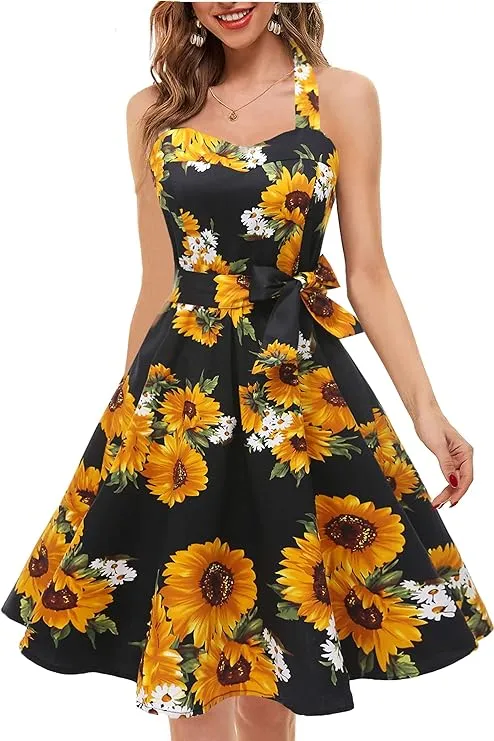 Vintage 1950s Halter Retro Cocktail Dress