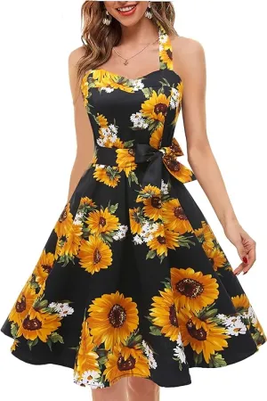 Vintage 1950s Halter Retro Cocktail Dress