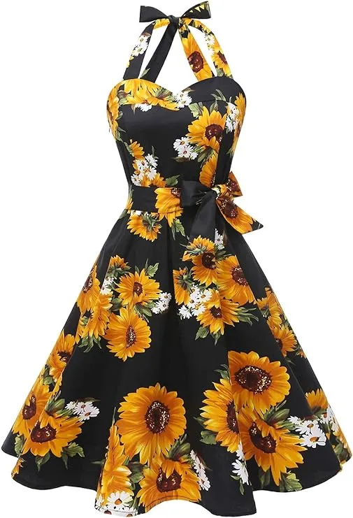Vintage 1950s Halter Retro Cocktail Dress