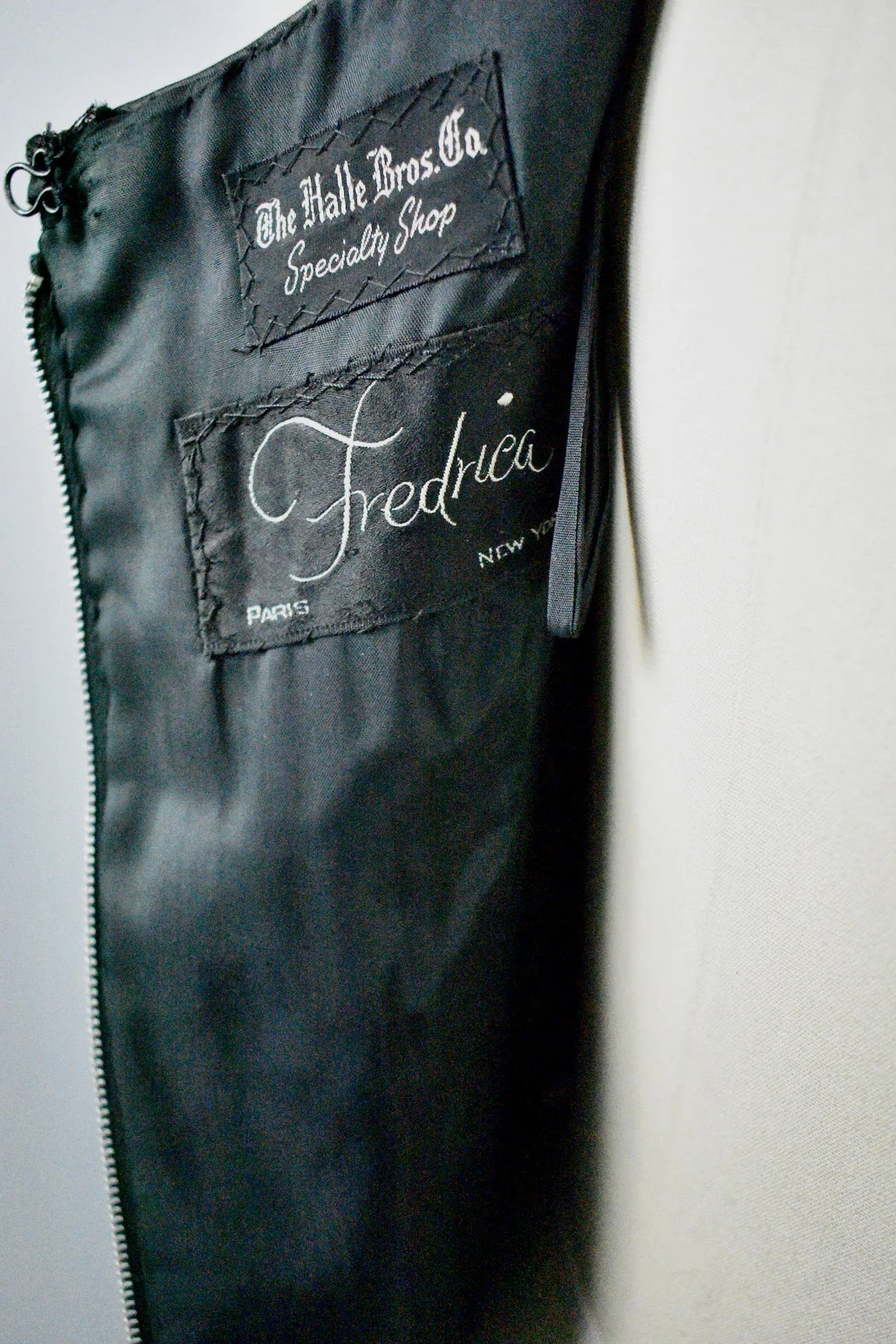 Vintage 1950s The Halle Bros Co/ Frederica Black Heavy Textured Dress