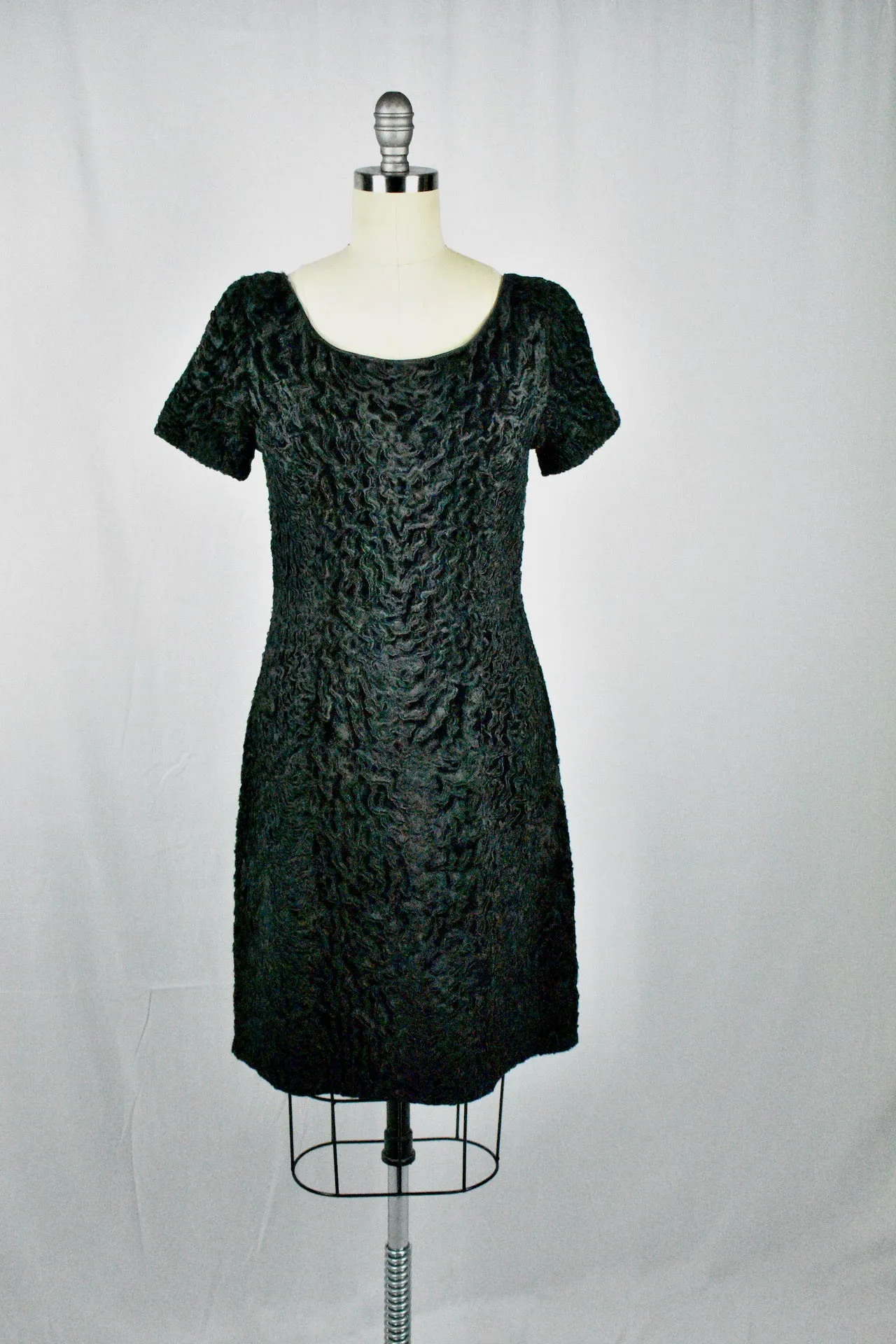 Vintage 1950s The Halle Bros Co/ Frederica Black Heavy Textured Dress