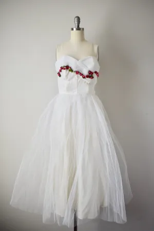 Vintage 1950s White Rosette Tulle Dress