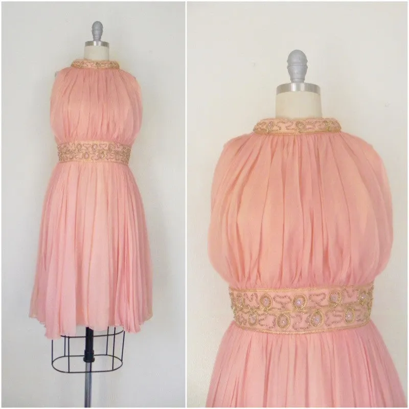 Vintage 1960s Peach Silk Chiffon Party Dress