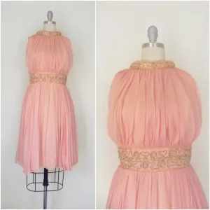 Vintage 1960s Peach Silk Chiffon Party Dress