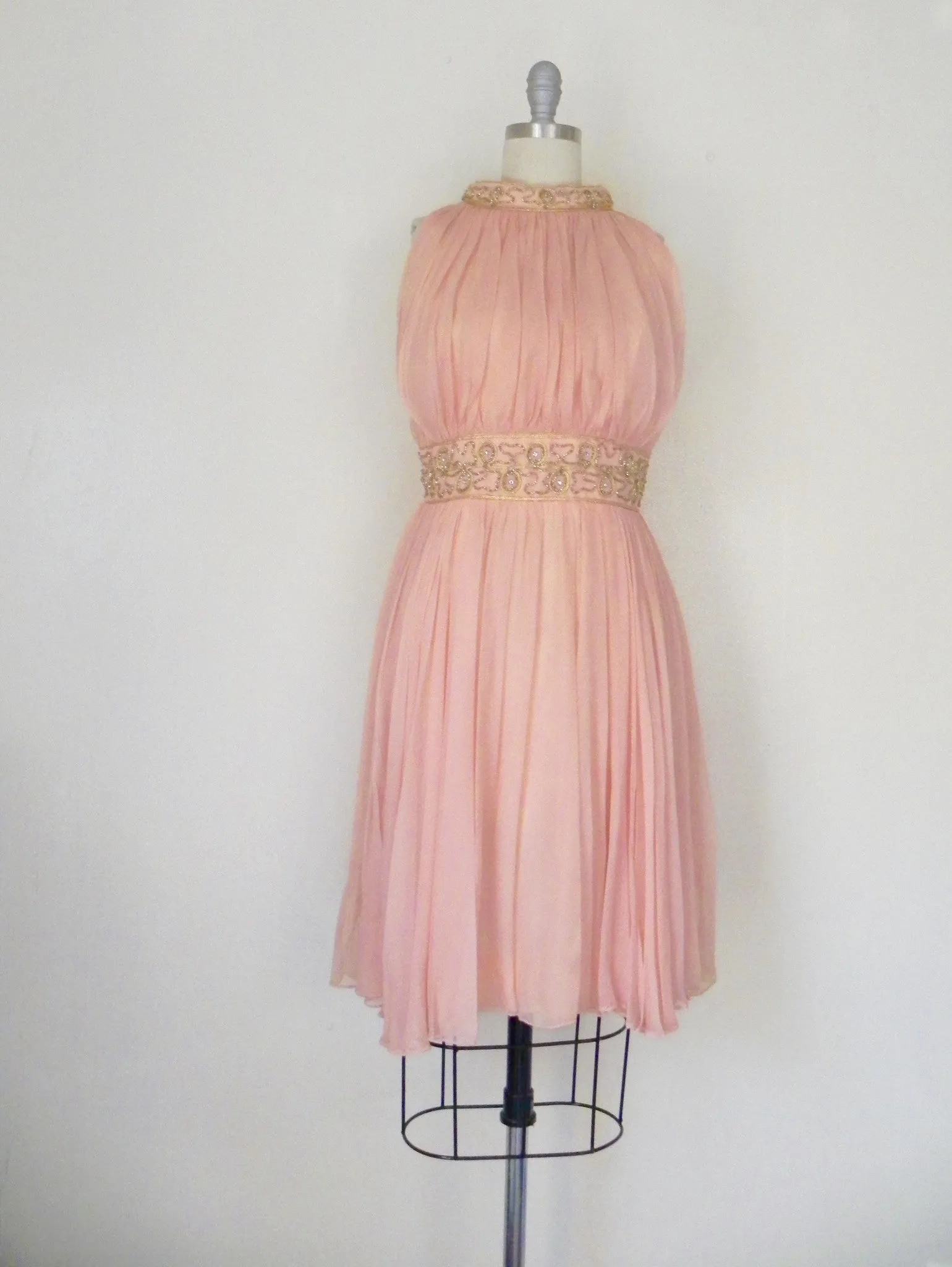 Vintage 1960s Peach Silk Chiffon Party Dress