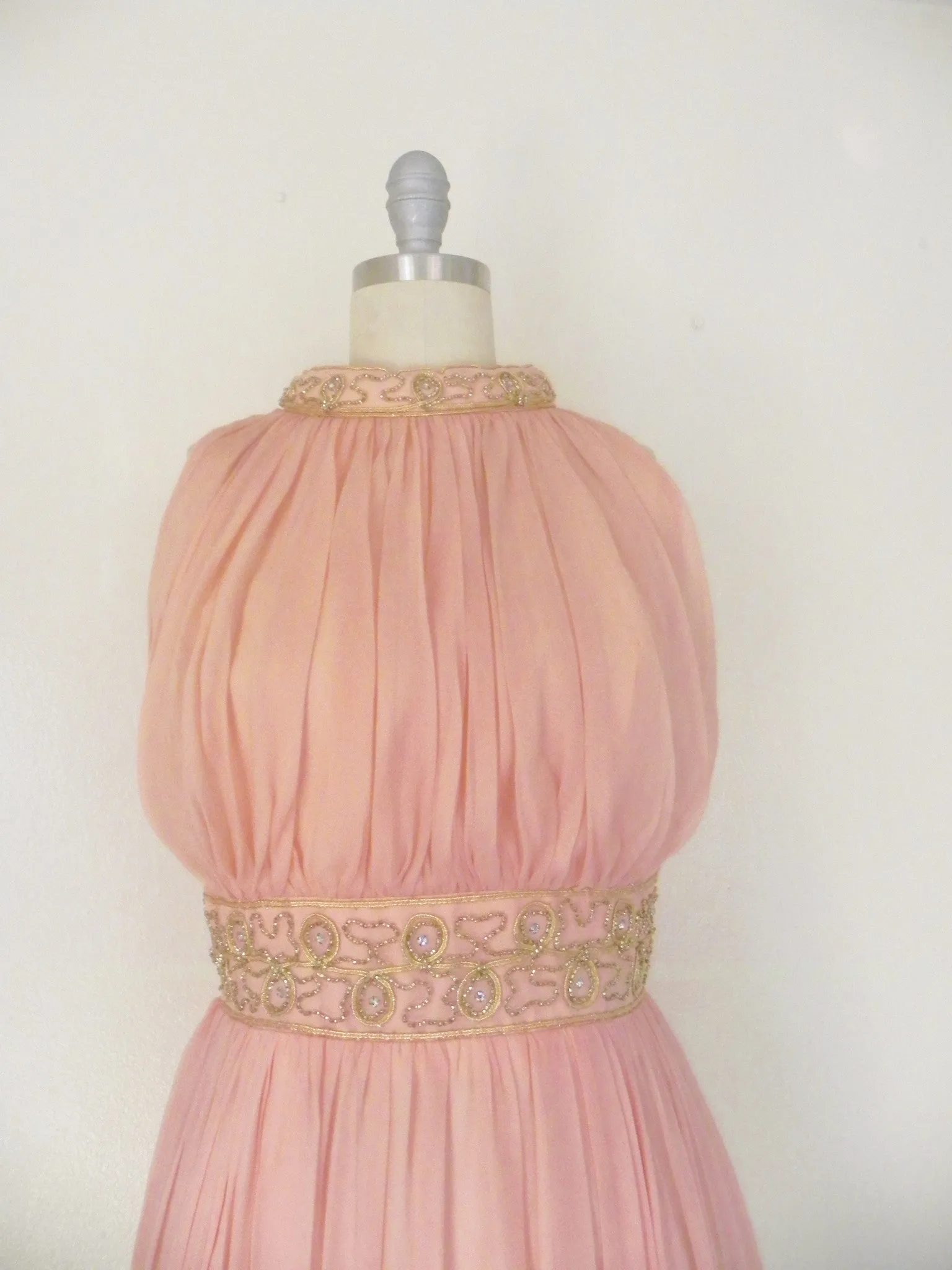 Vintage 1960s Peach Silk Chiffon Party Dress