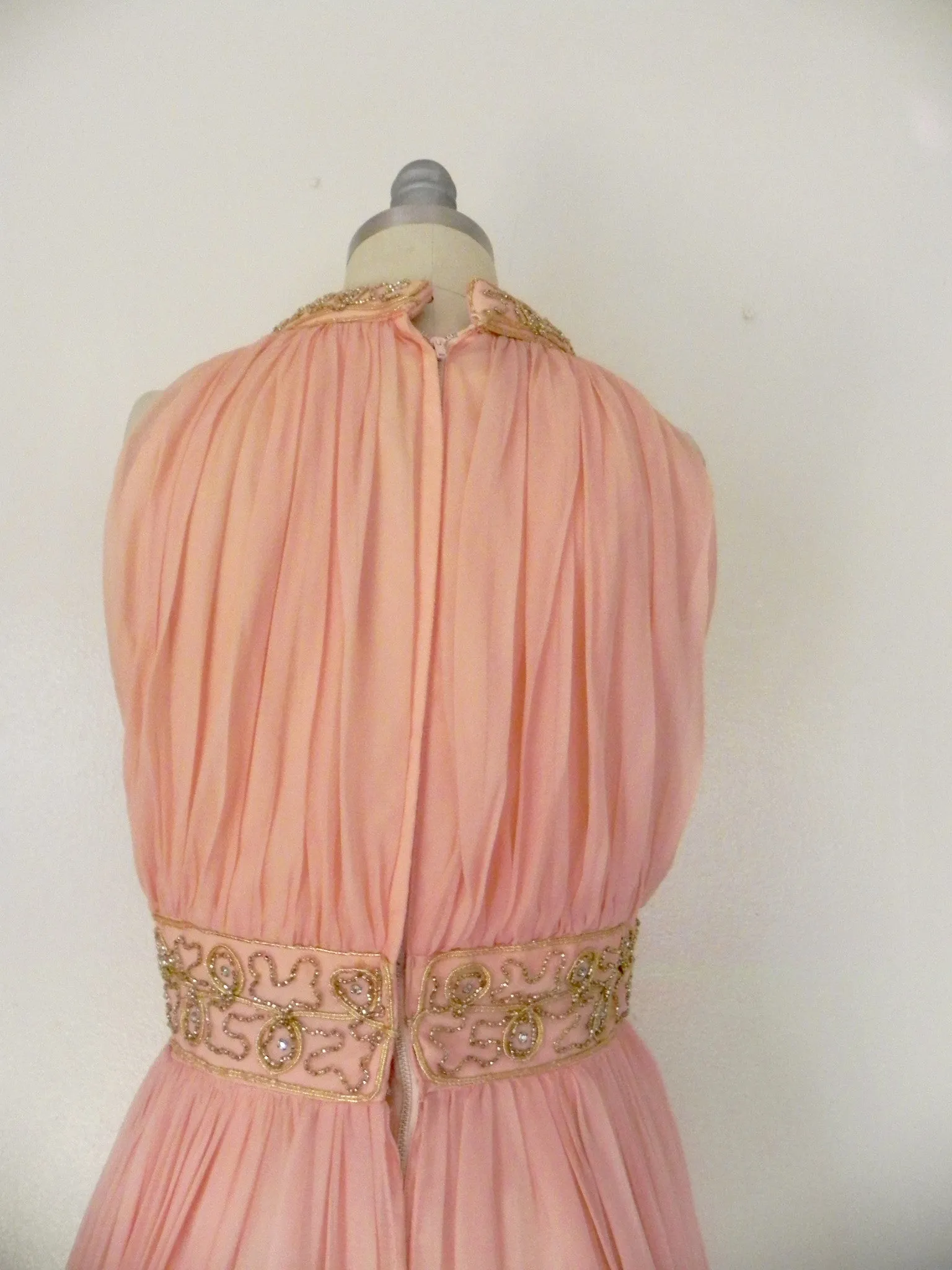 Vintage 1960s Peach Silk Chiffon Party Dress