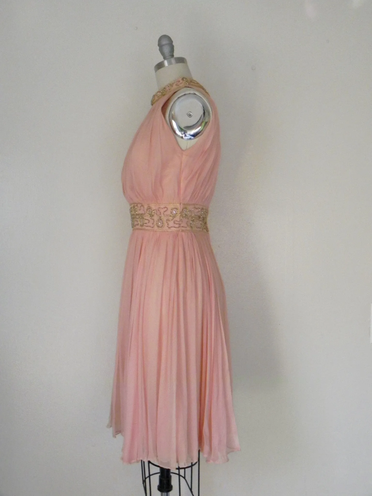 Vintage 1960s Peach Silk Chiffon Party Dress