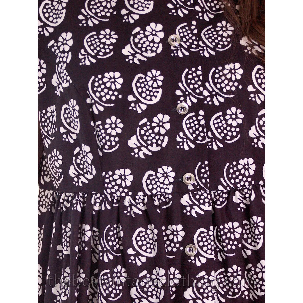 Vintage 1964 Marimekko Hedelmäkori Dress Cotton Print Black & White Maxi 40/12