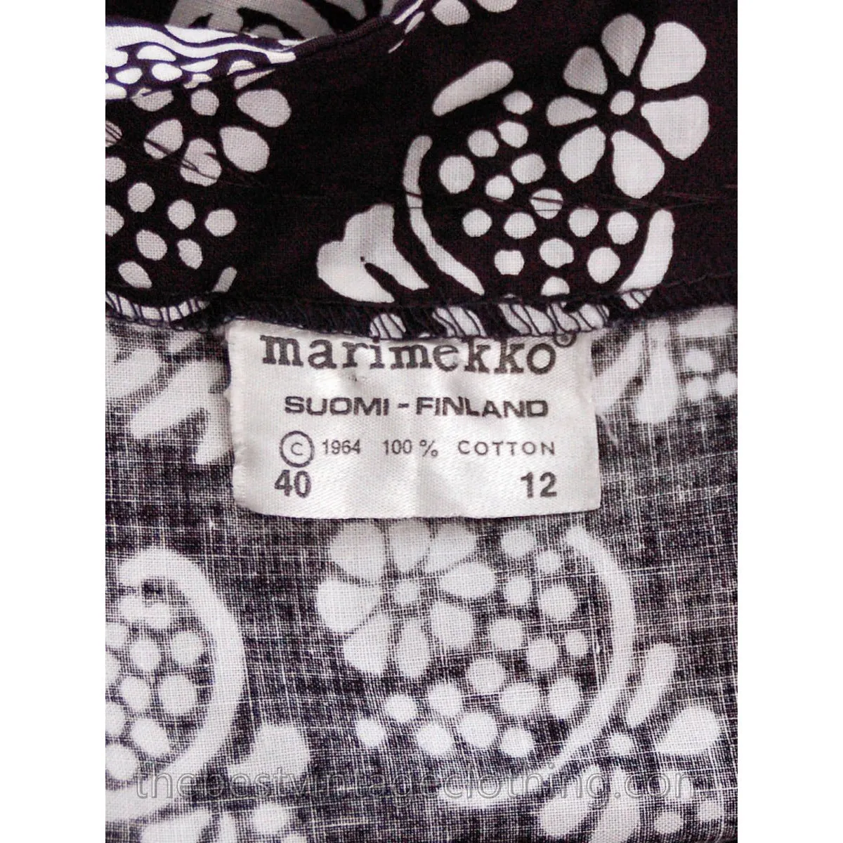 Vintage 1964 Marimekko Hedelmäkori Dress Cotton Print Black & White Maxi 40/12