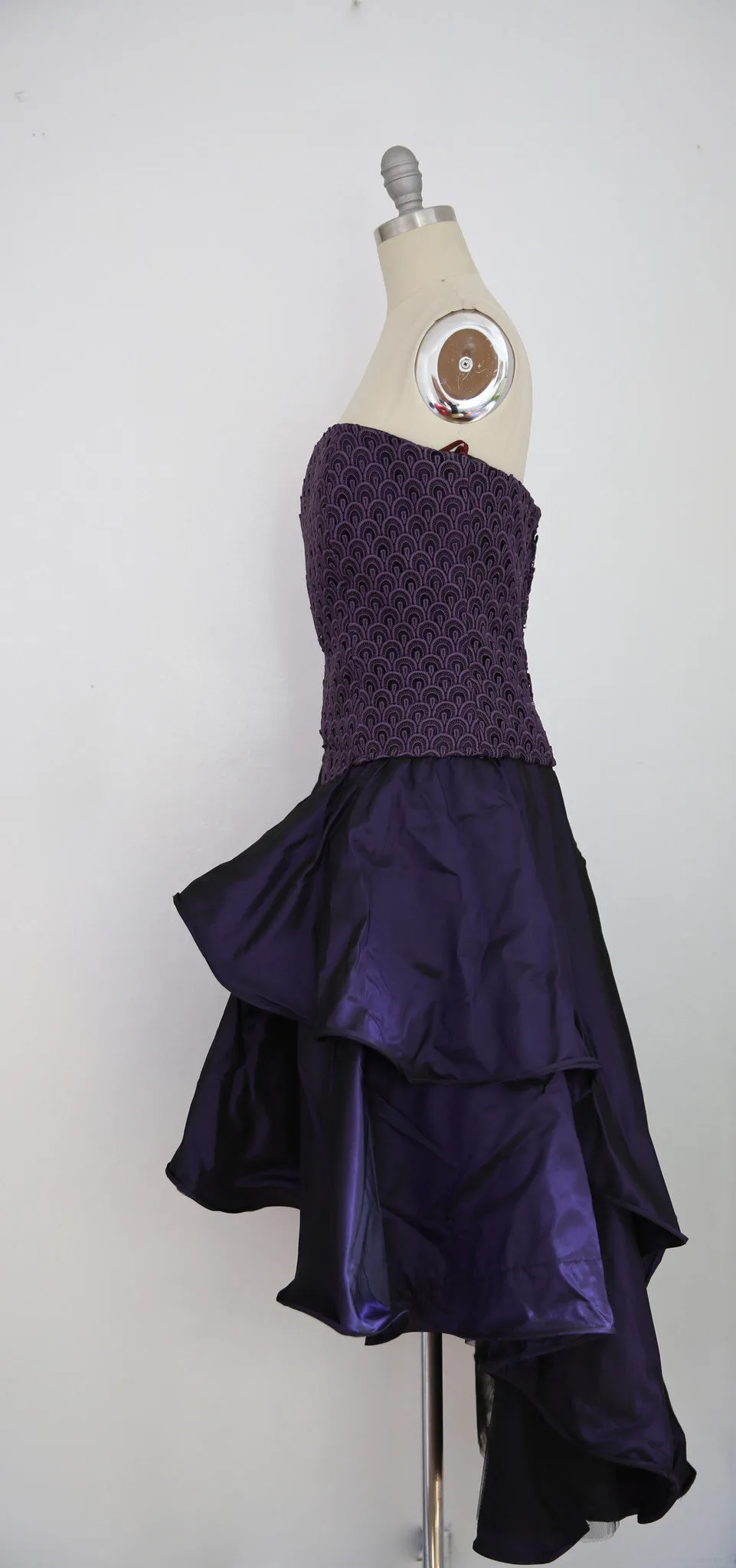 Vintage 1980s Andrea Odicini Couture Purple Taffeta Evening Dress