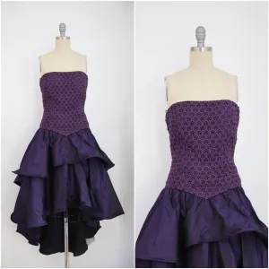 Vintage 1980s Andrea Odicini Couture Purple Taffeta Evening Dress