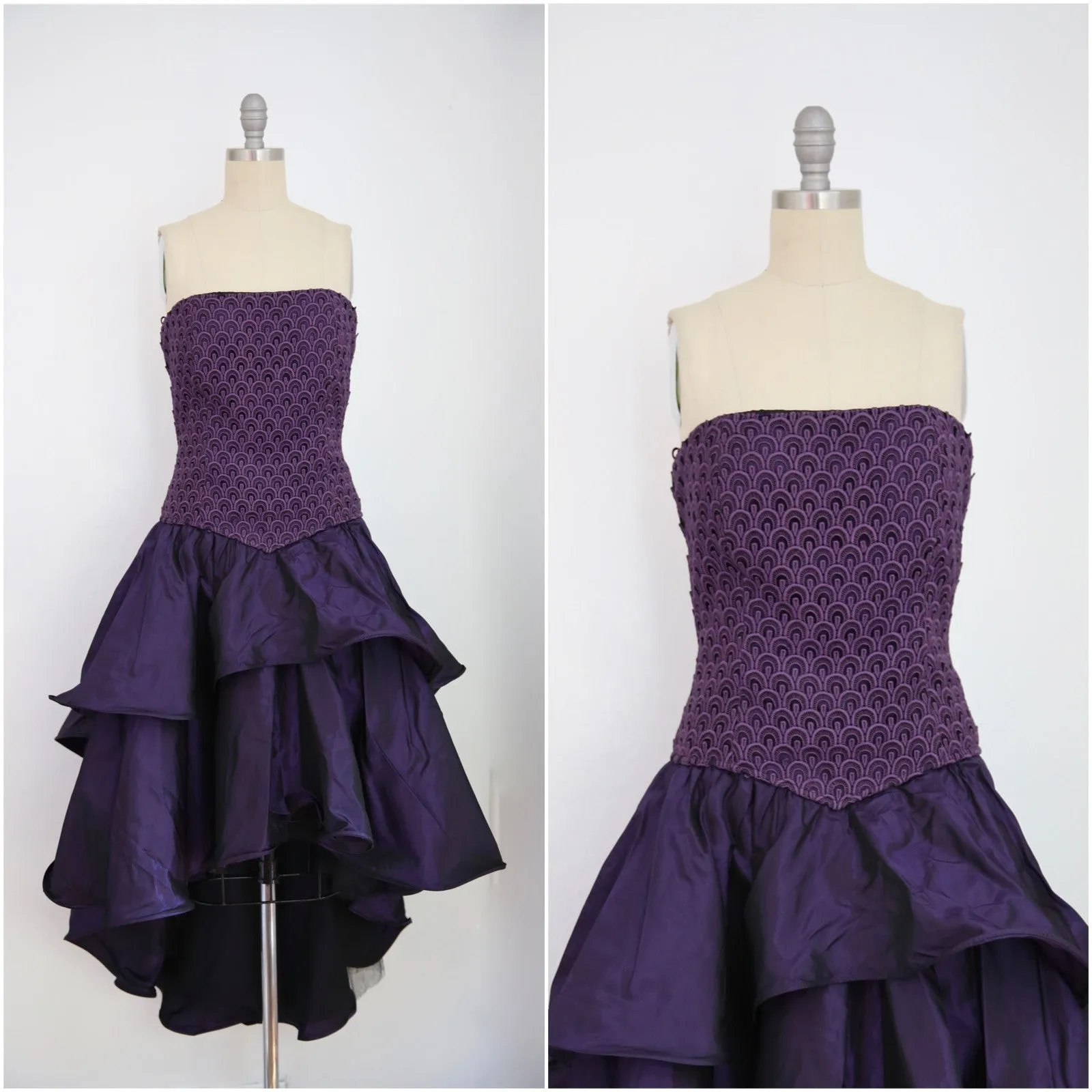 Vintage 1980s Andrea Odicini Couture Purple Taffeta Evening Dress