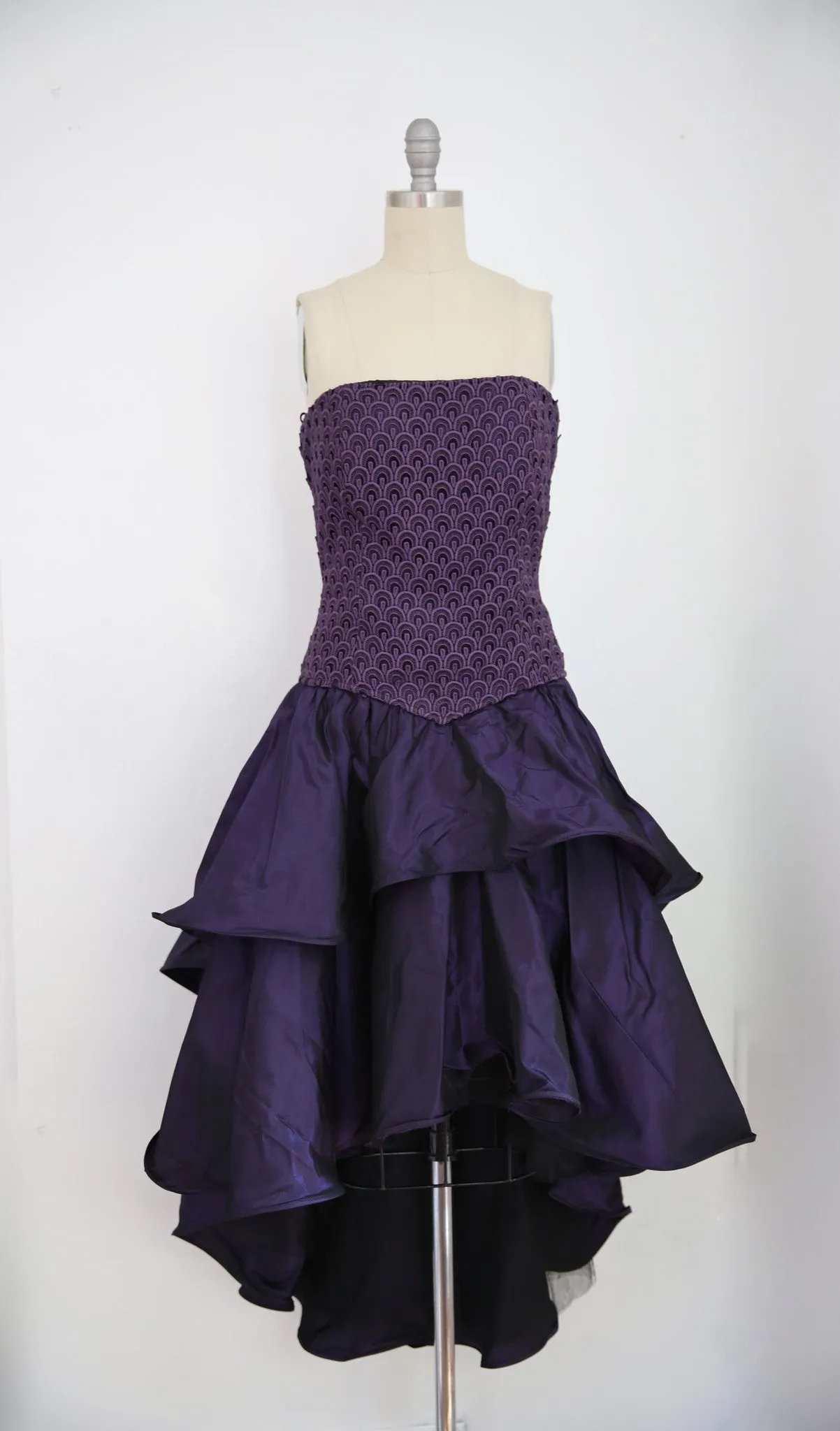 Vintage 1980s Andrea Odicini Couture Purple Taffeta Evening Dress